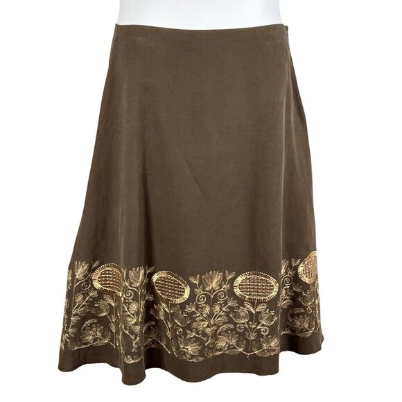 Peck & Peck Women 8 Silk Linen High Rise Midi Skirt Embroidered Capsule Wardrobe - Picture 1 of 13